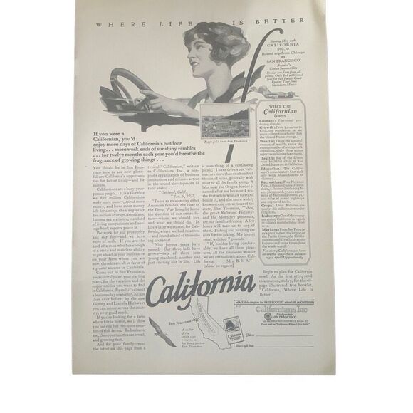 Vintage 1927 California Where Life is Better Ad Advertisement - Picture 1 of 5